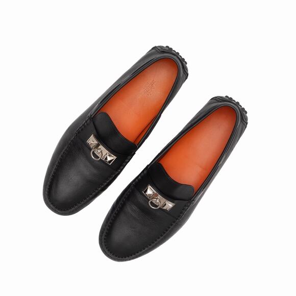 Hermes Men’s Black Leather Irving Collier de Chien Driving Loafers Size 43 US10 main image 8